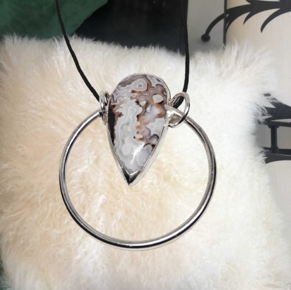 Natural Stone Pendant with Black Cord Necklace